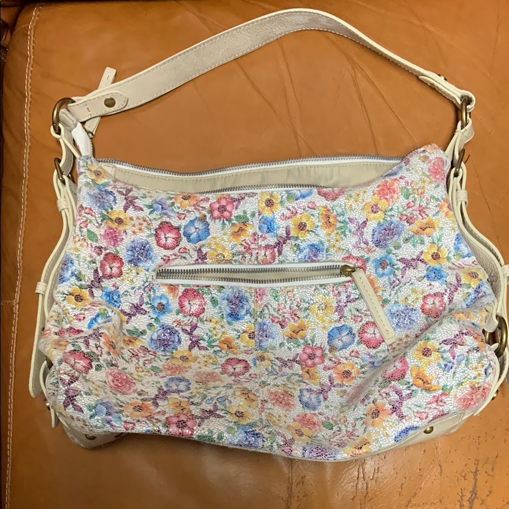 Floral Cream Leather Shoulder Bag
